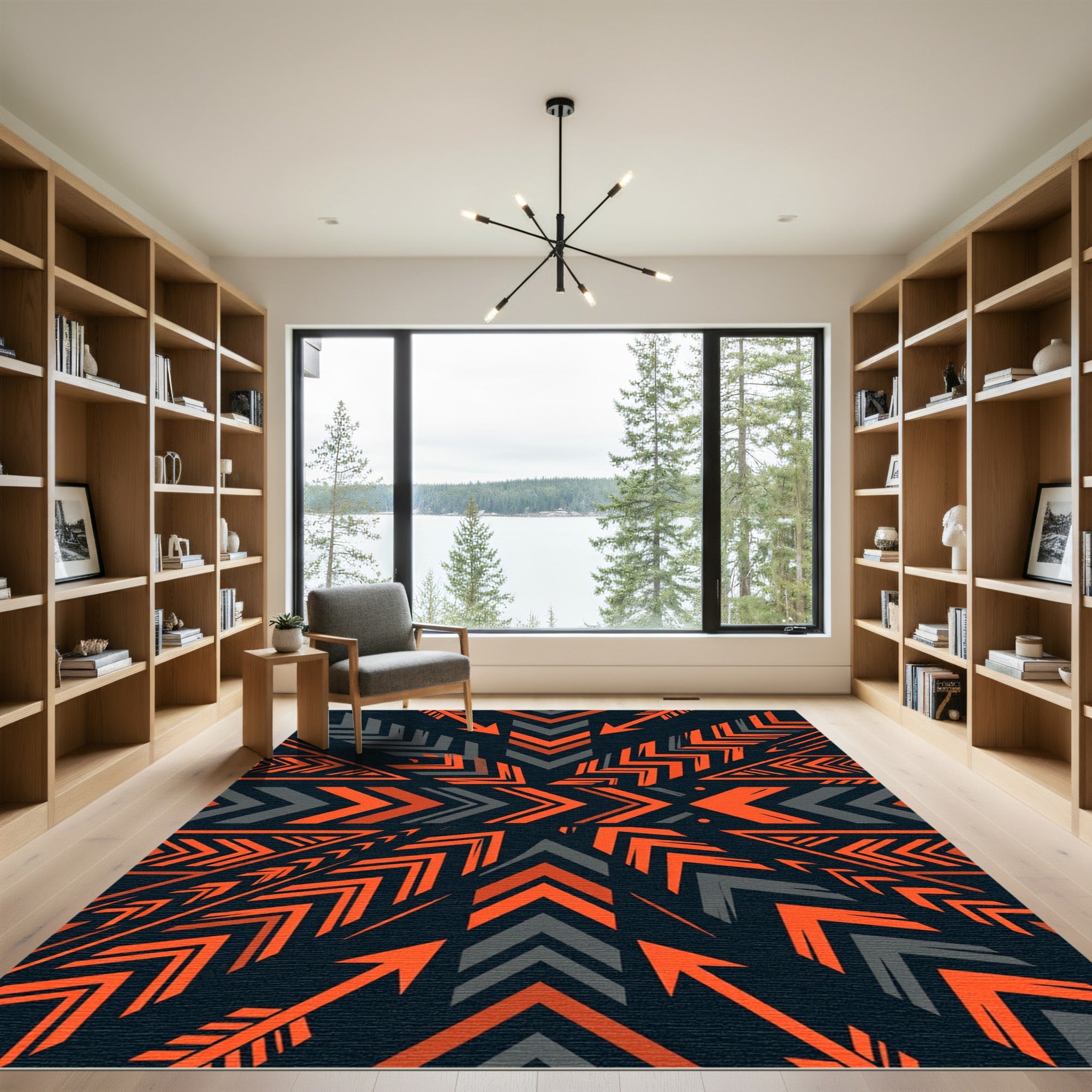 Bold Orange Gray Geometric Arrow Art Rug