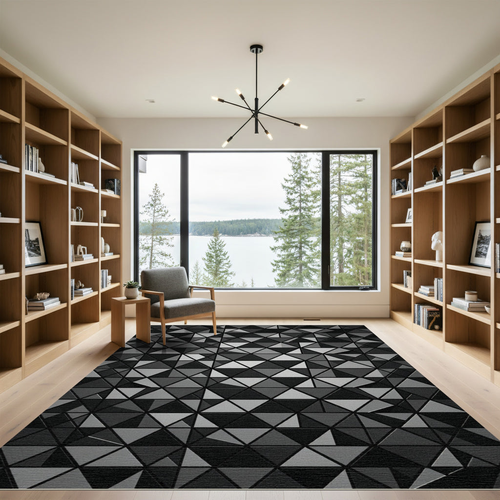 Charcoal Gray Geometric Triangle Mosaic Rug