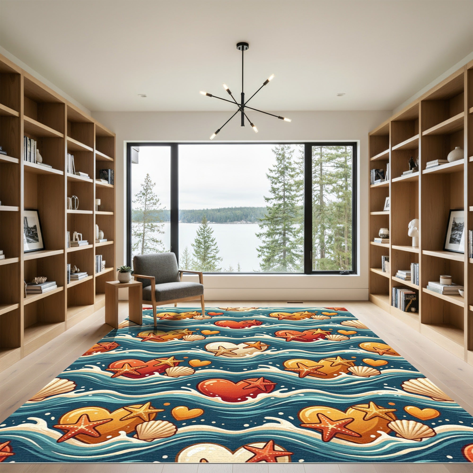 Ocean Hearts Starfish Seashell Waves Rug