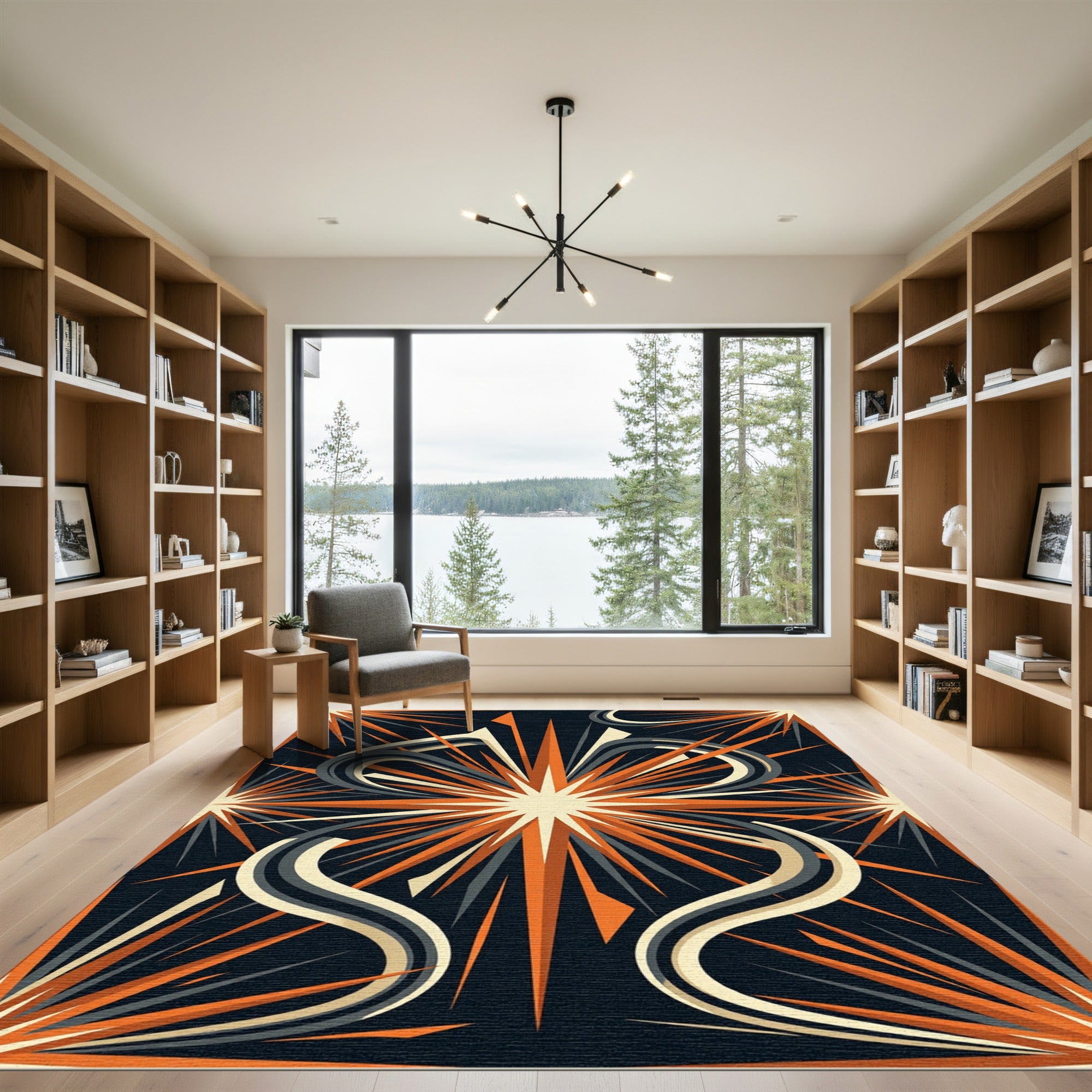 Mid-Century Radiant Amber Star Burst Rug