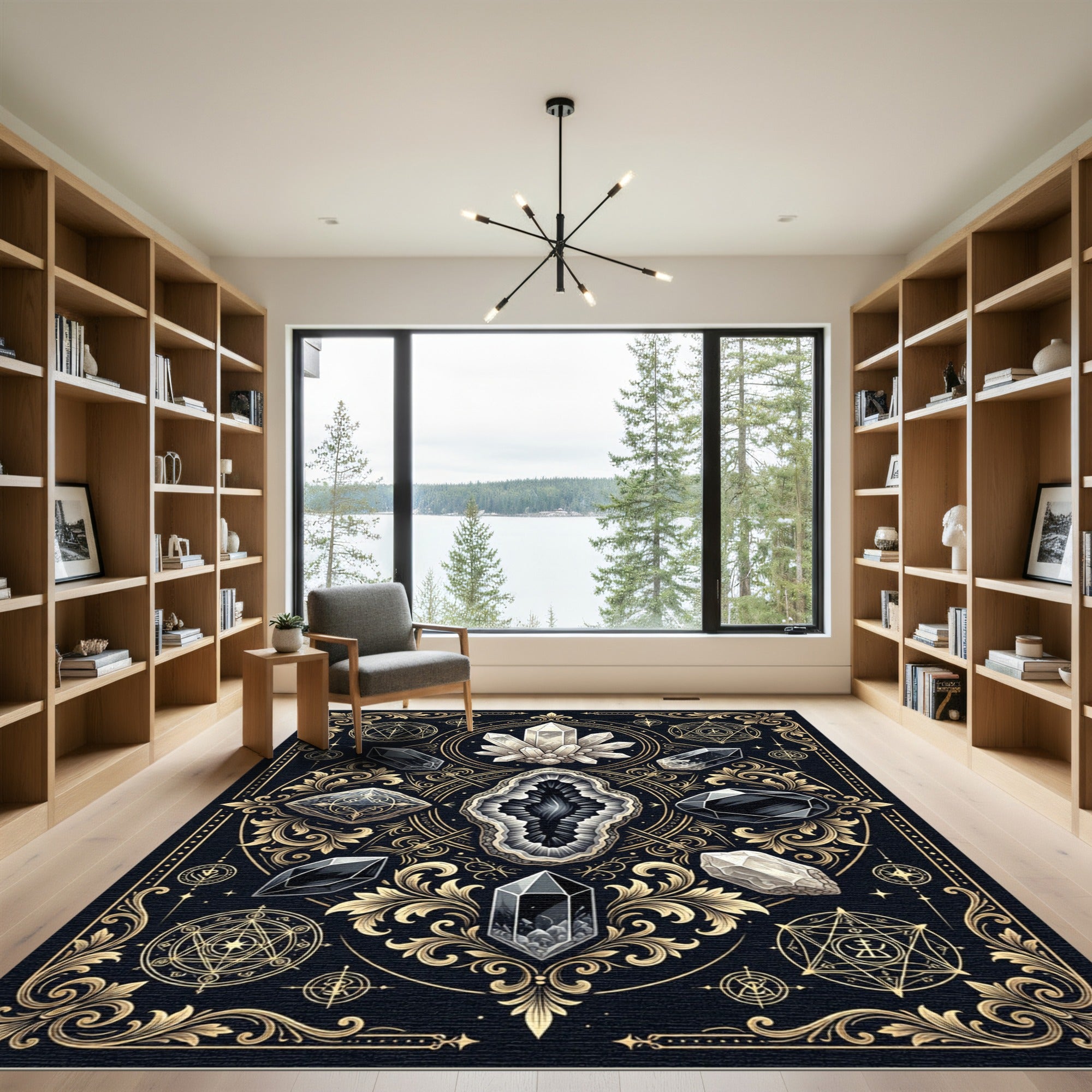 Mystical Gold Crystal Celestial Gemstone Rug