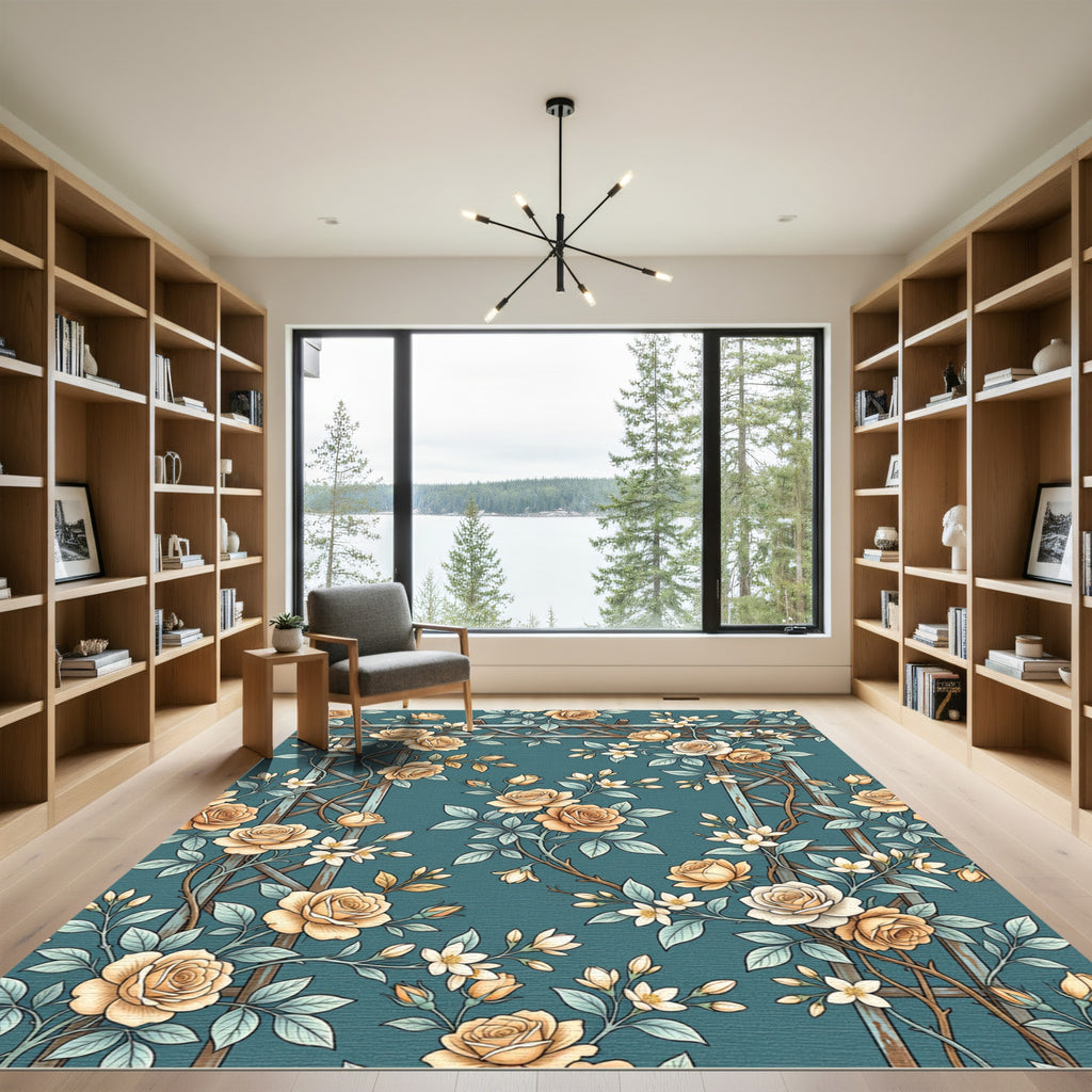 Apricot Roses Climbing Trellis Rug