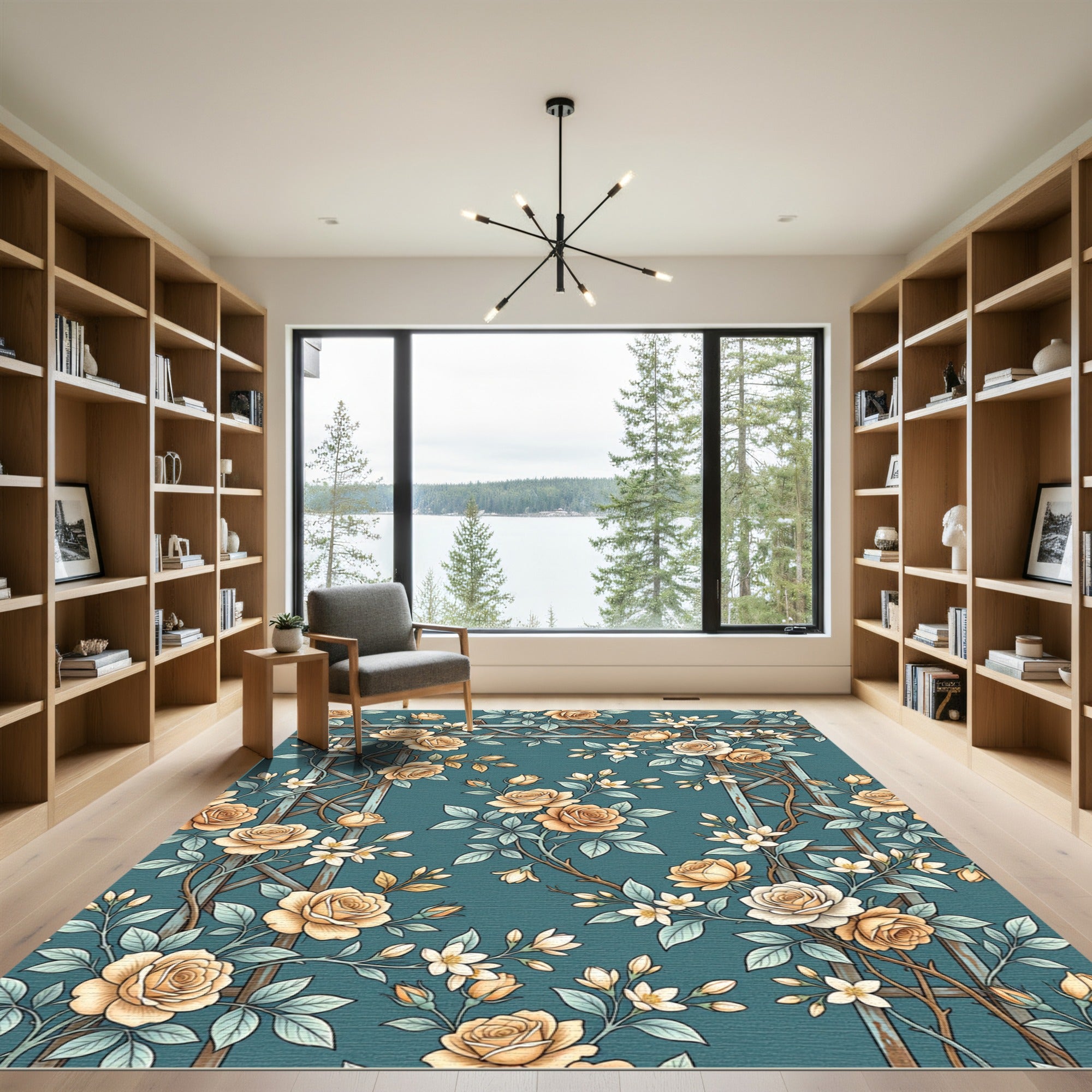 Apricot Roses Climbing Trellis Rug