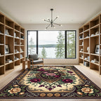 Victorian Crimson Floral Medallion Border Rug