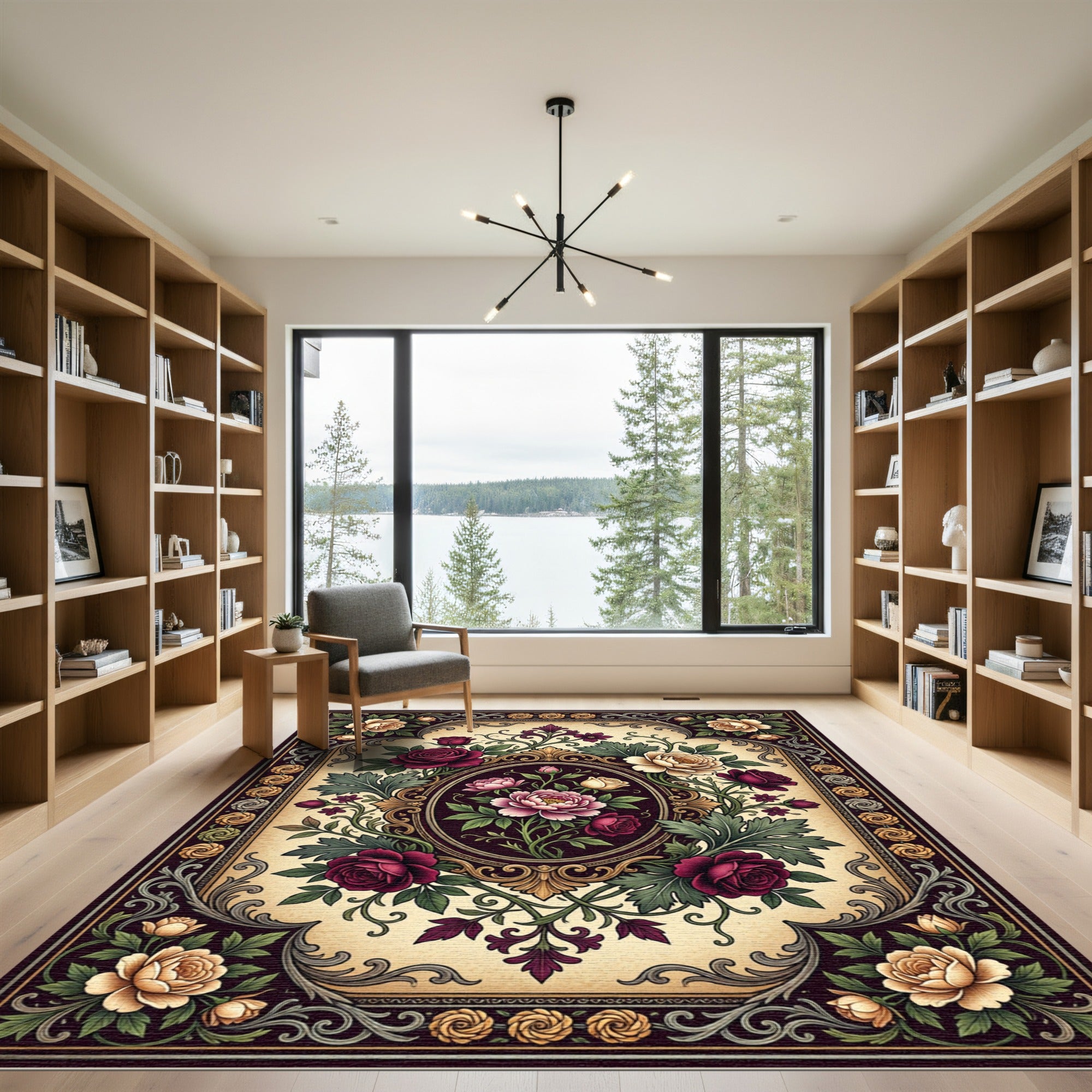 Victorian Crimson Floral Medallion Border Rug