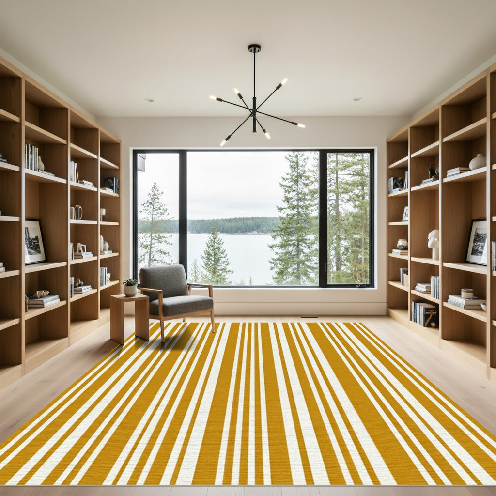 Minimalist Golden Ochre Parallel Stripe Rug