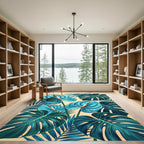 Lush Blue Tropical Anthurium Leaf Art Rug