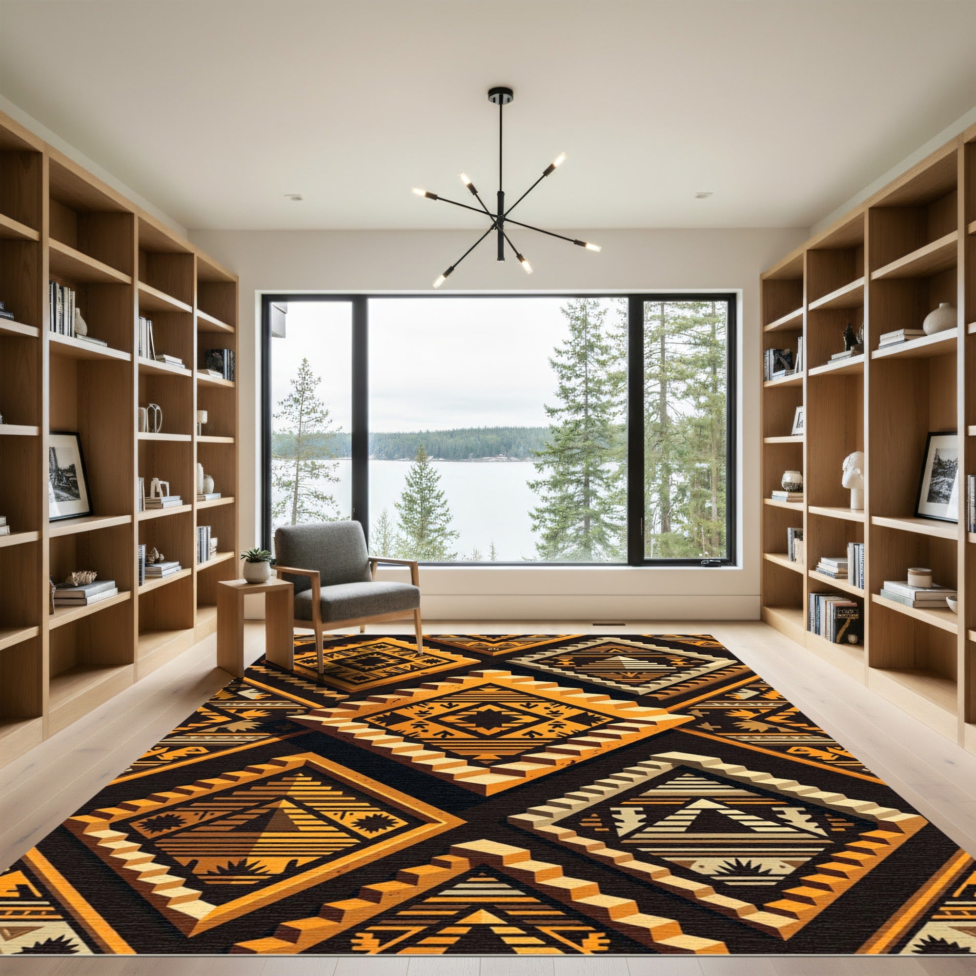 Geometric Step Pyramid Amber Ochre Tile Rug