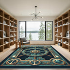 Nautical Teal Ship Wheel Anchor Frame Rug