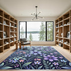 Elegant Lavender Blue Floral Botanical Illustration Rug