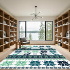 Nordic Reindeer Snowflake Teal Area Rug