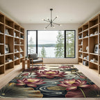 Crimson Lotus Pond Floral Art Rug