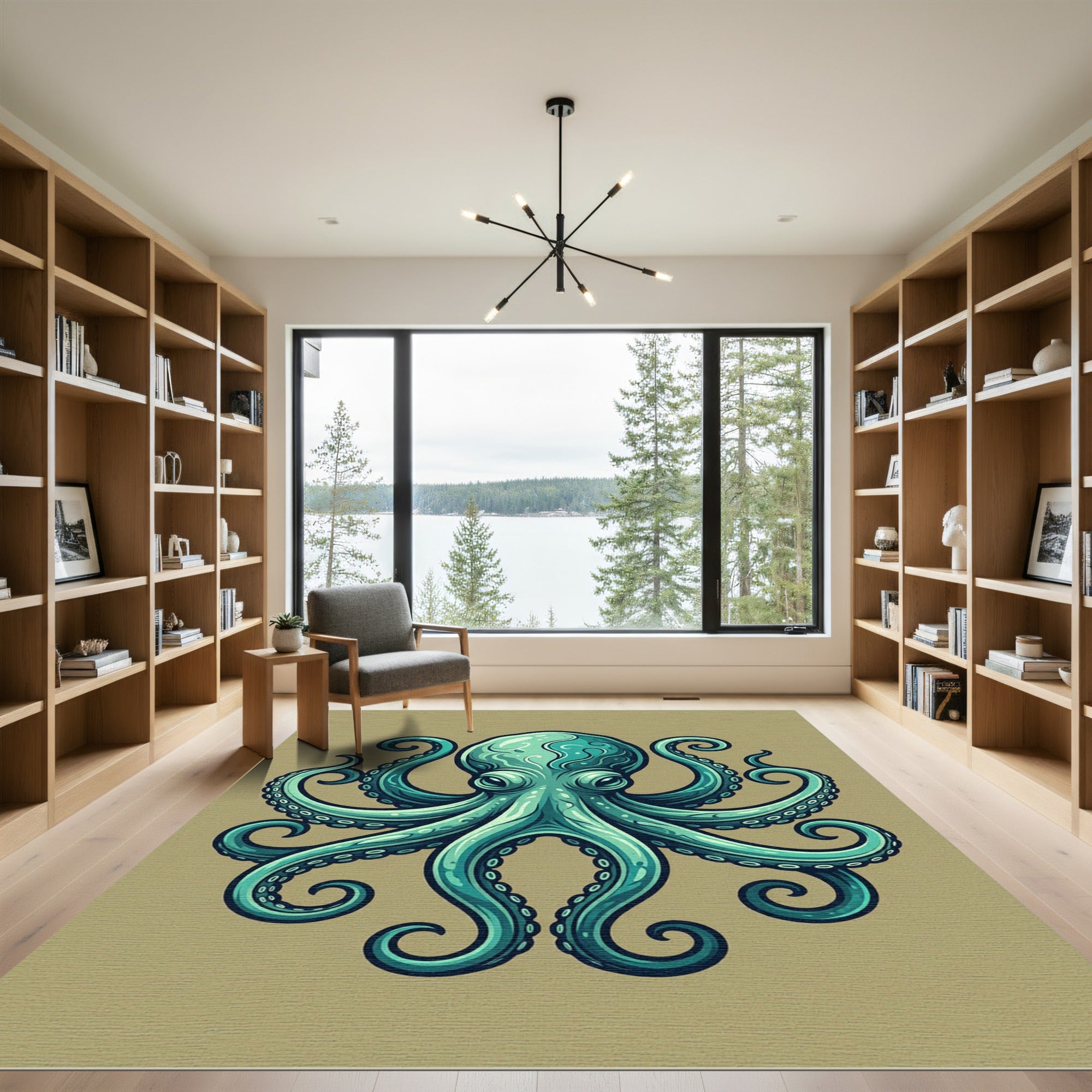 Majestic Teal Octopus Ocean Creature Rug