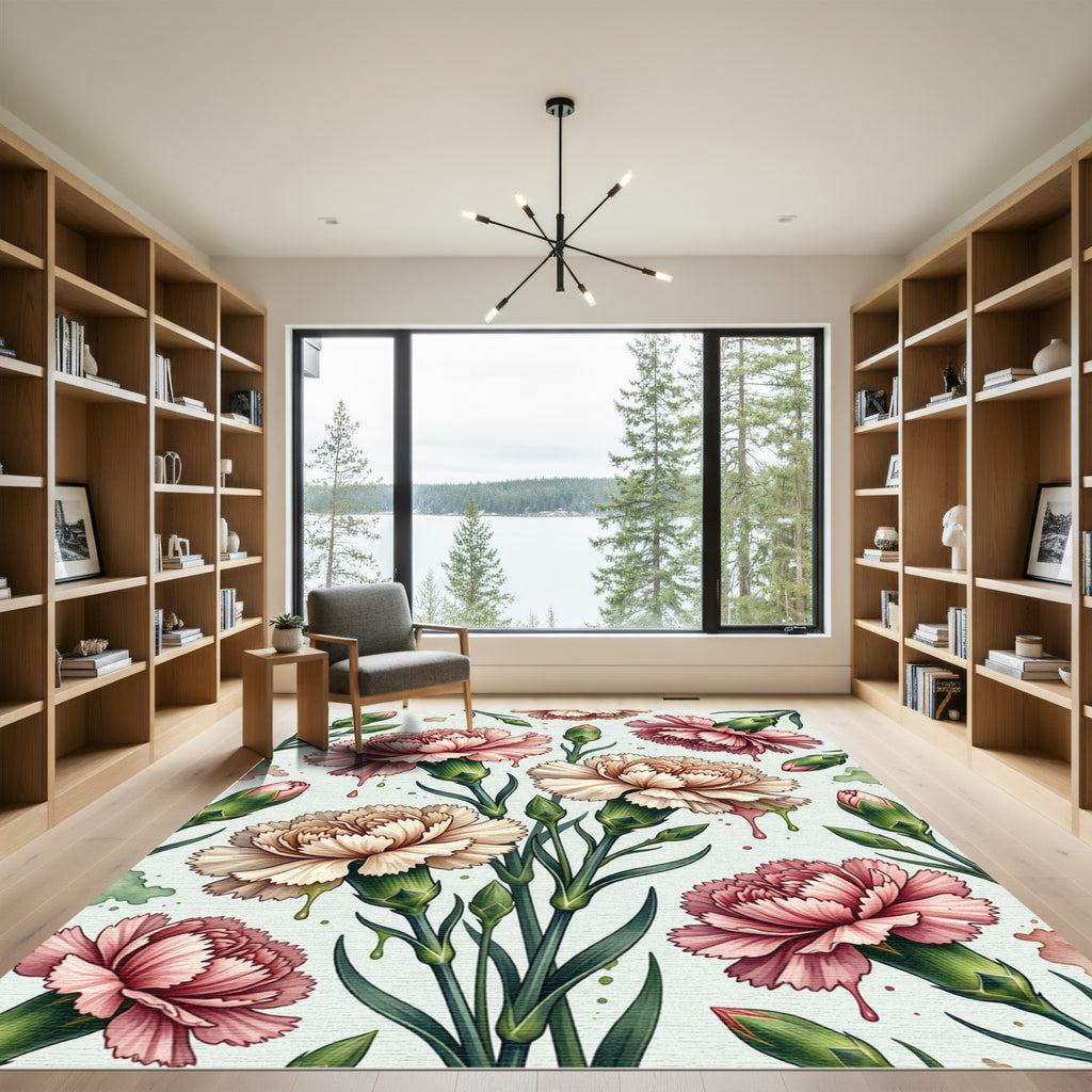 Blushing Carnation Floral Watercolor Aesthetic Rug