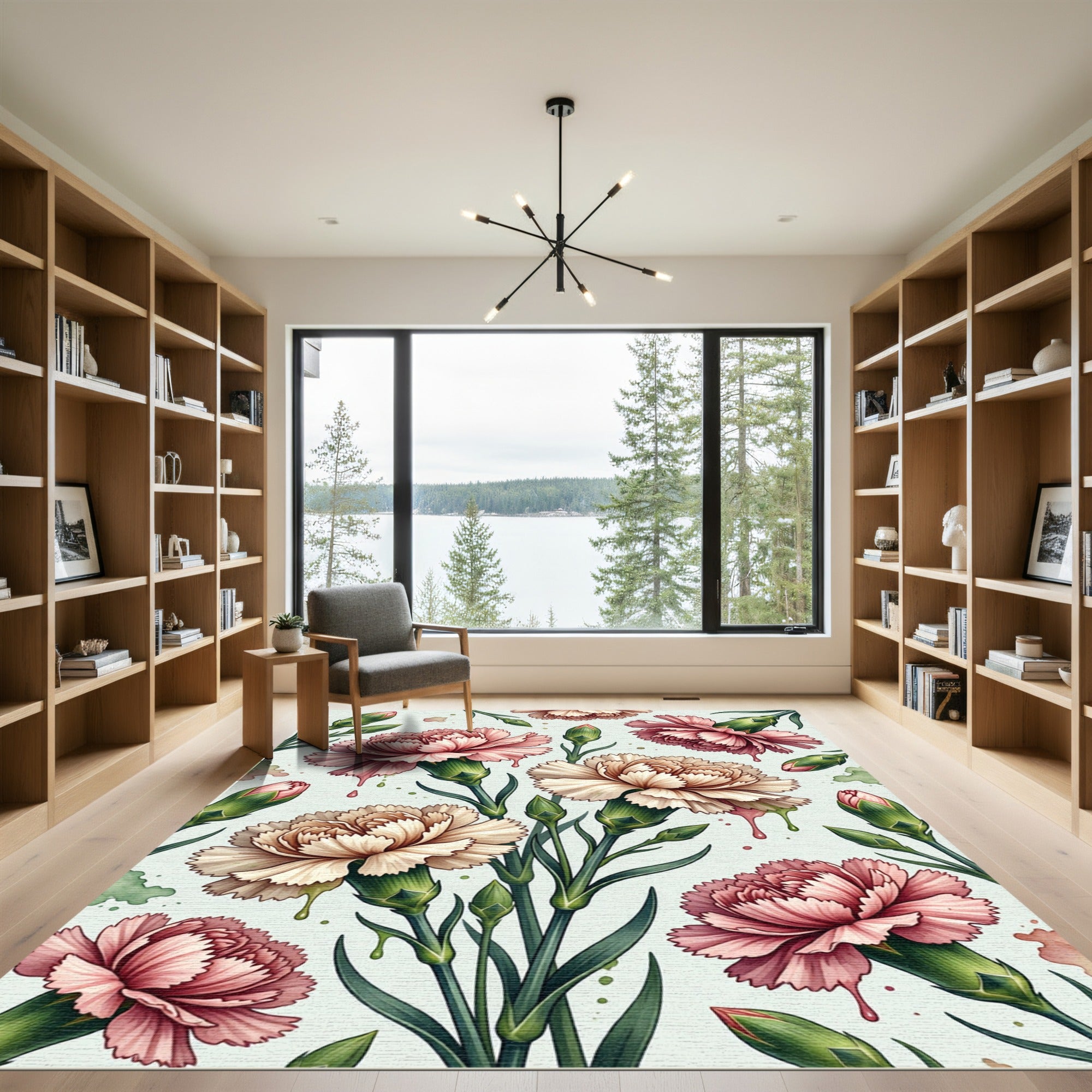 Blushing Carnation Floral Watercolor Aesthetic Rug