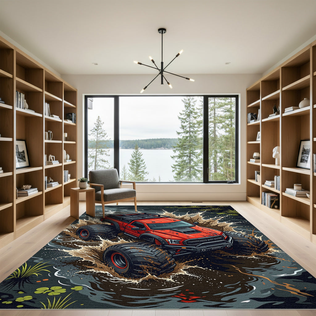 Dynamic Red Offroad Monster Truck Splash Rug