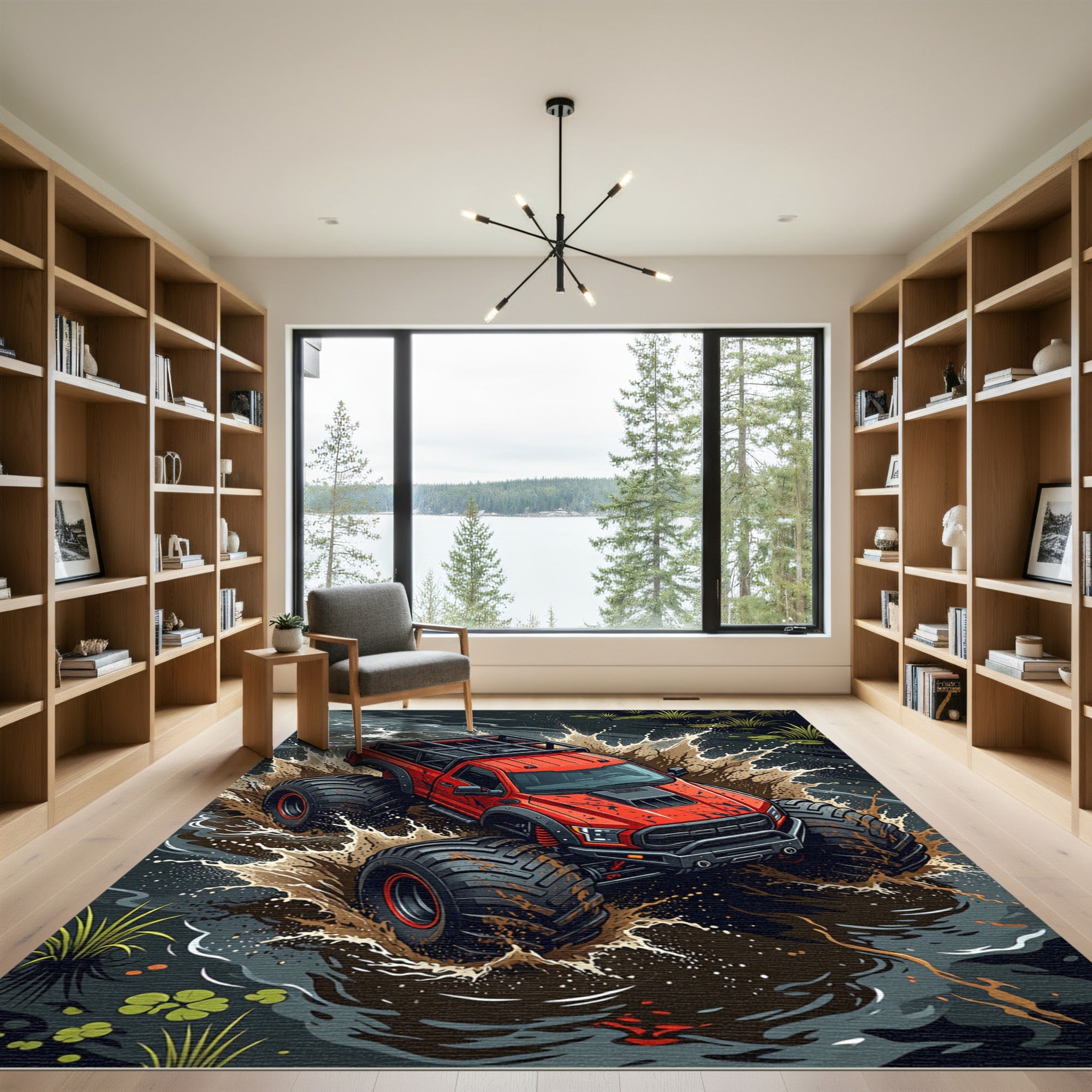 Dynamic Red Offroad Monster Truck Splash Rug