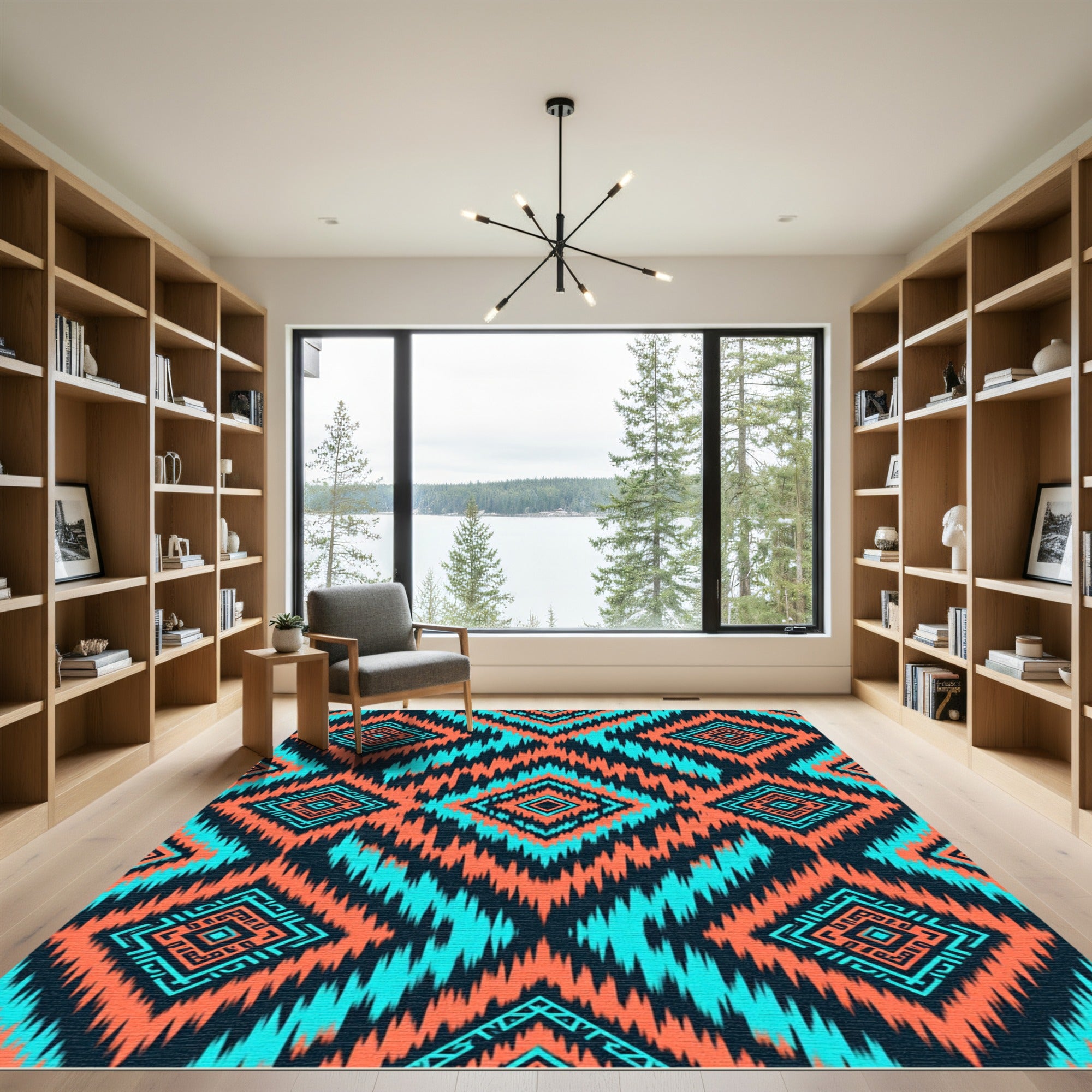 Orange Aqua Tribal Diamond Chevron Rug