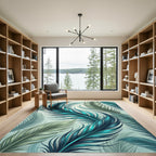 Lush Ethereal Teal Feather Art Rug