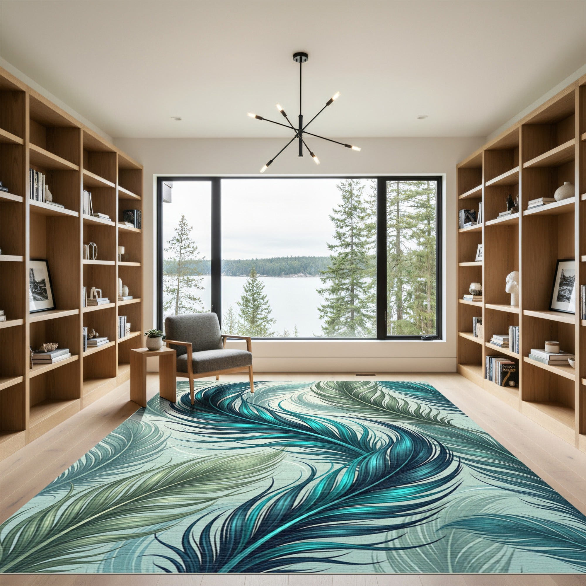Lush Ethereal Teal Feather Art Rug