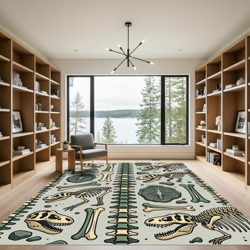Prehistoric T-Rex Fossil Skeleton Sage Rug