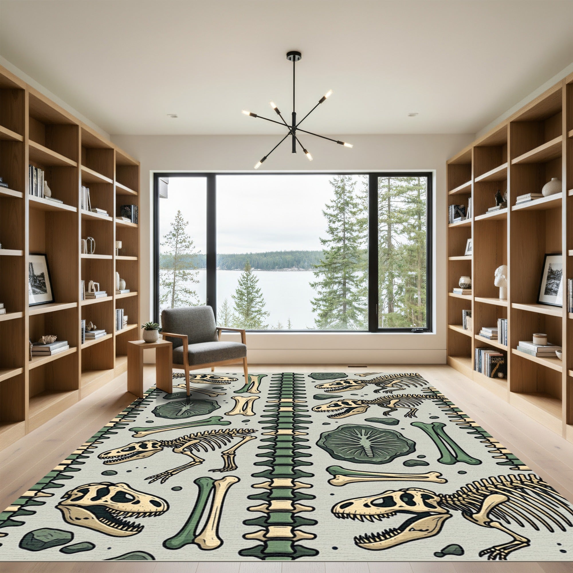 Prehistoric T-Rex Fossil Skeleton Sage Rug