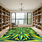 Vibrant Geometric Emerald Lime Starburst Rug