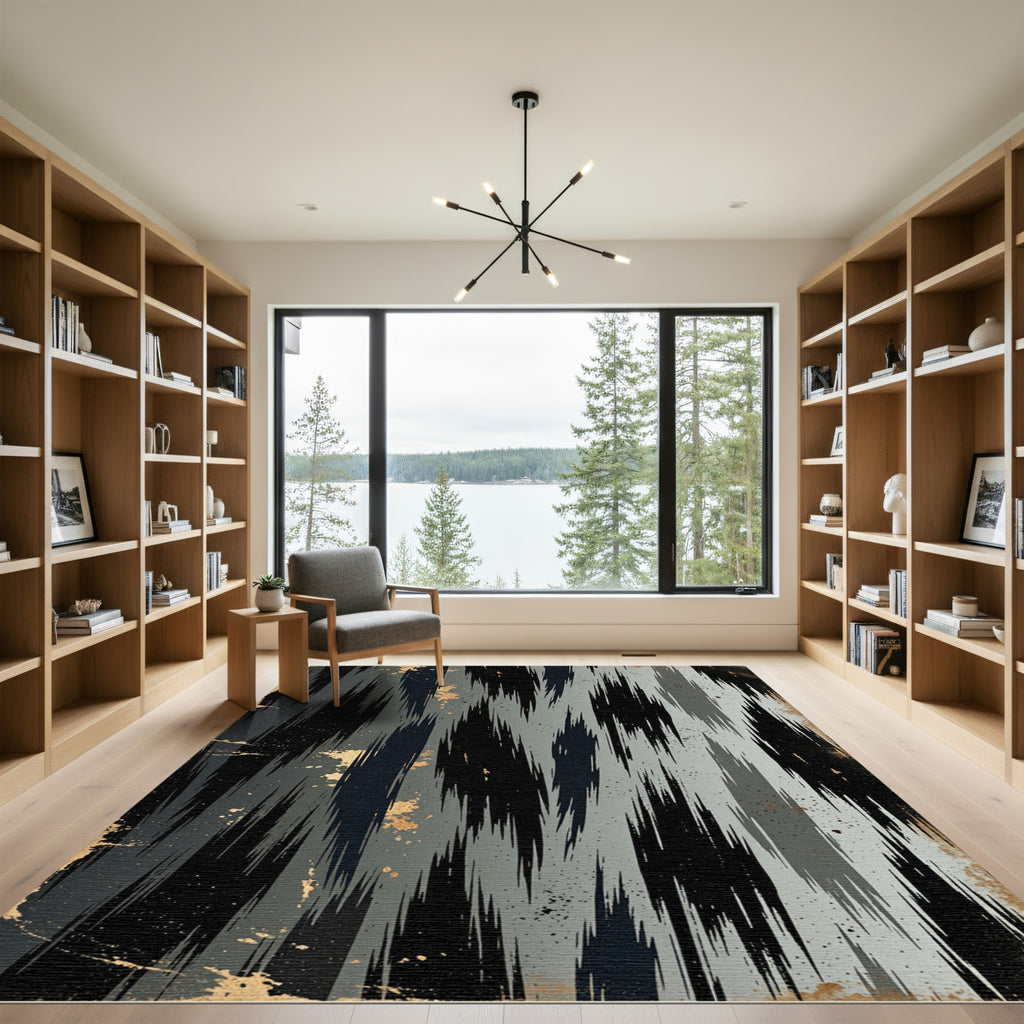 Grungy Black Gray Vertical Streak Rug