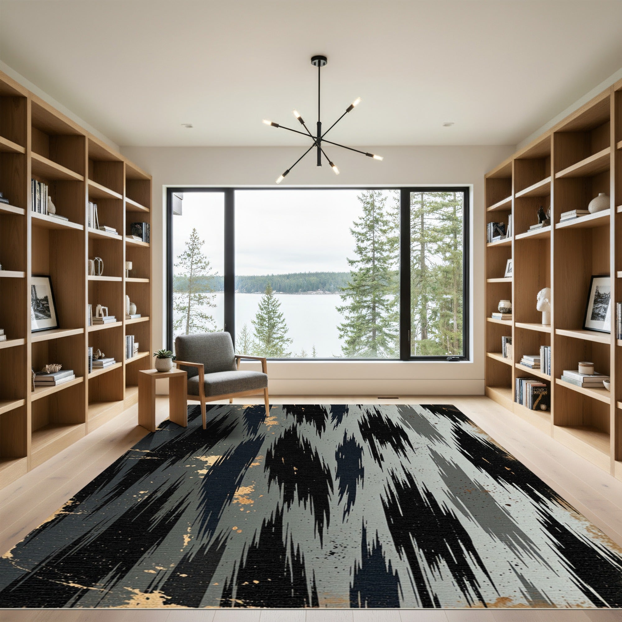 Grungy Black Gray Vertical Streak Rug