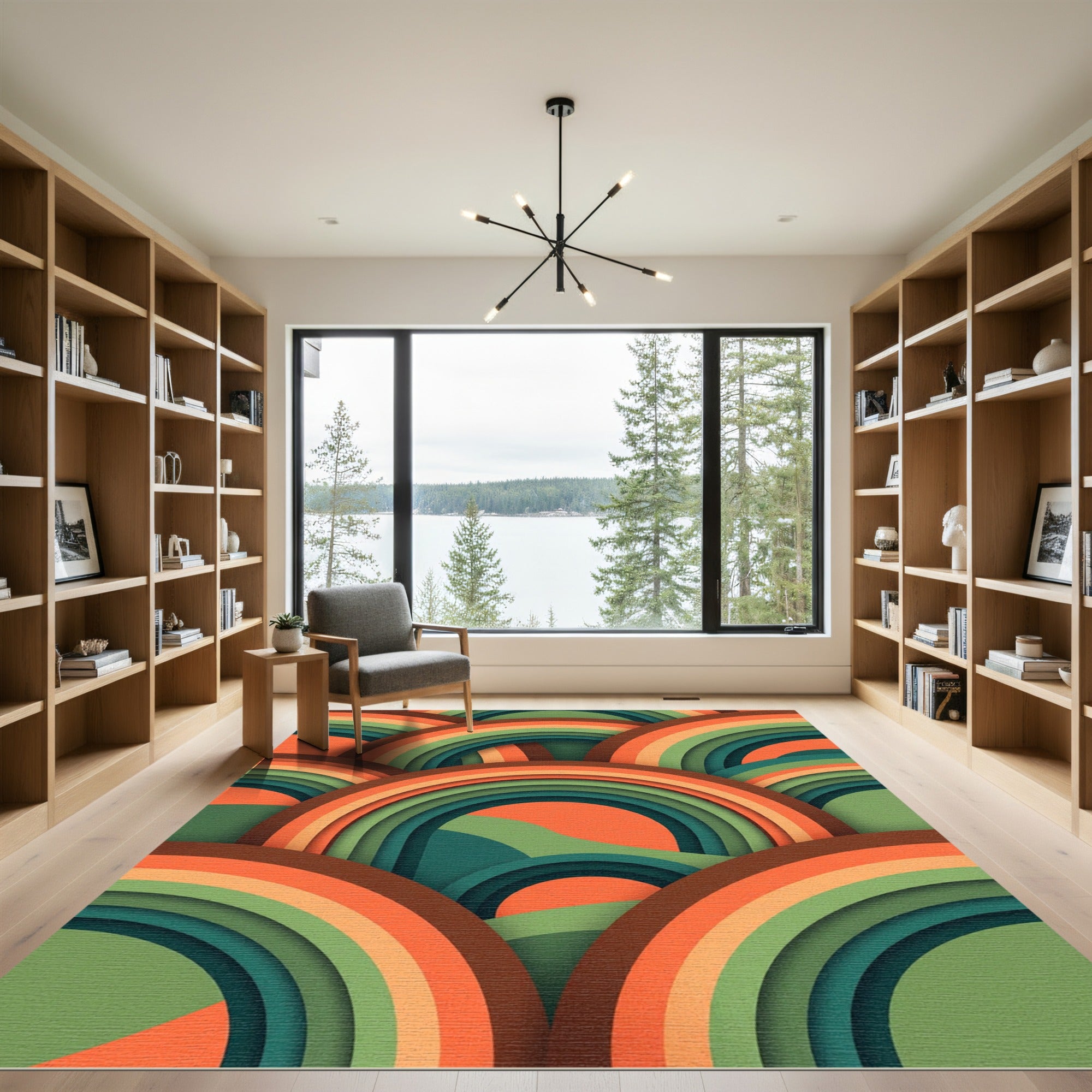 Retro Earthy Tone Concentric Arch Rug