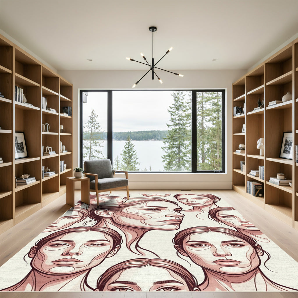 Feminine Portrait Sketch Collection Rug