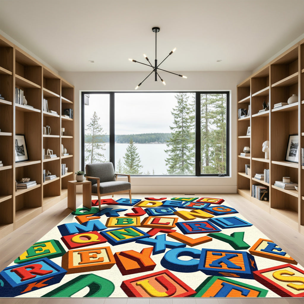 Vibrant Colorful Alphabet Block Scatter Rug