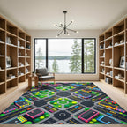 Vibrant Isometric Urban Neighborhood City Map Rug