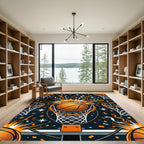 Vibrant Basketball Hoop Burst Celebration Rug