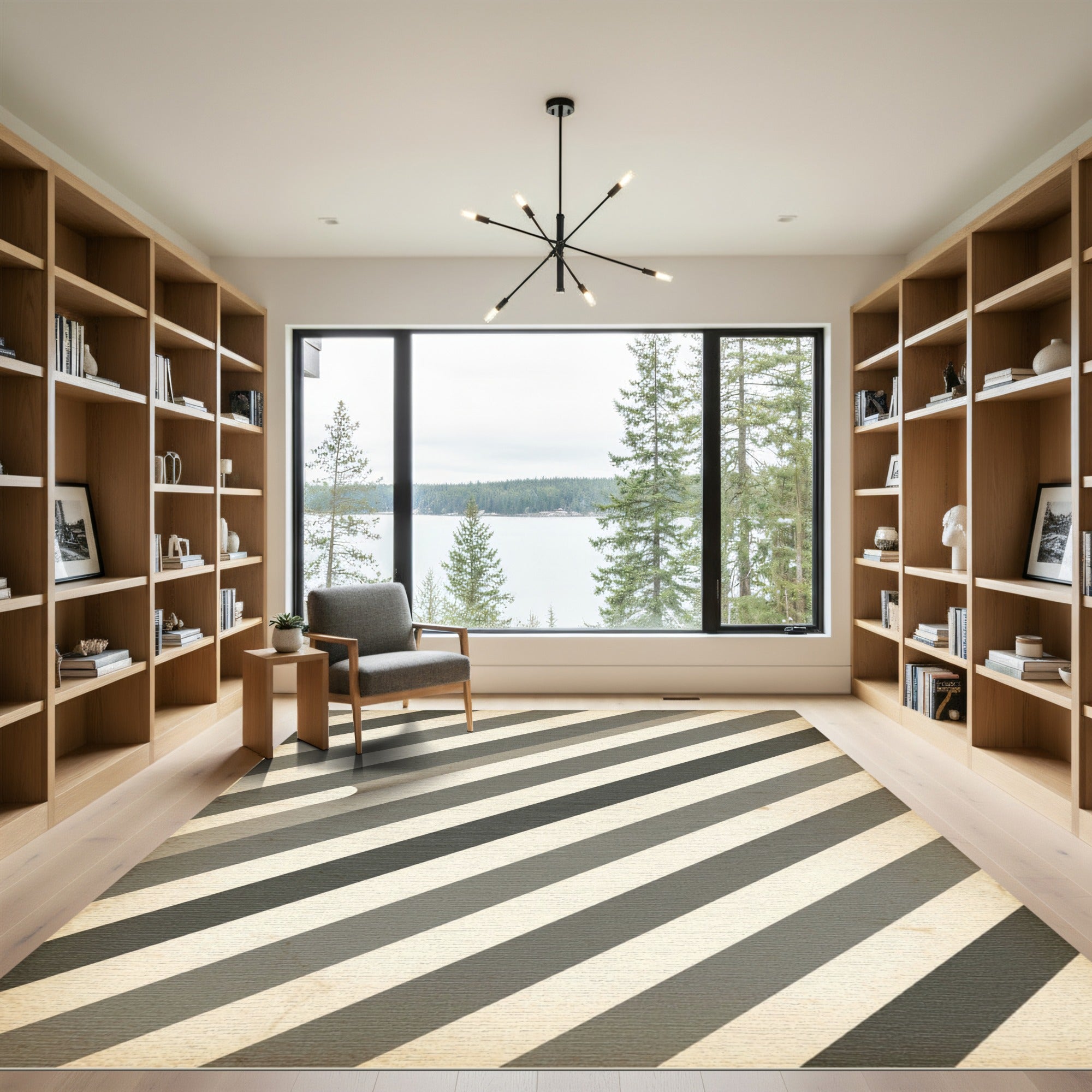 Modern Gray Diagonal Stripe Rug