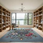 Elegant Blue Floral Medallion Rose Garden Rug