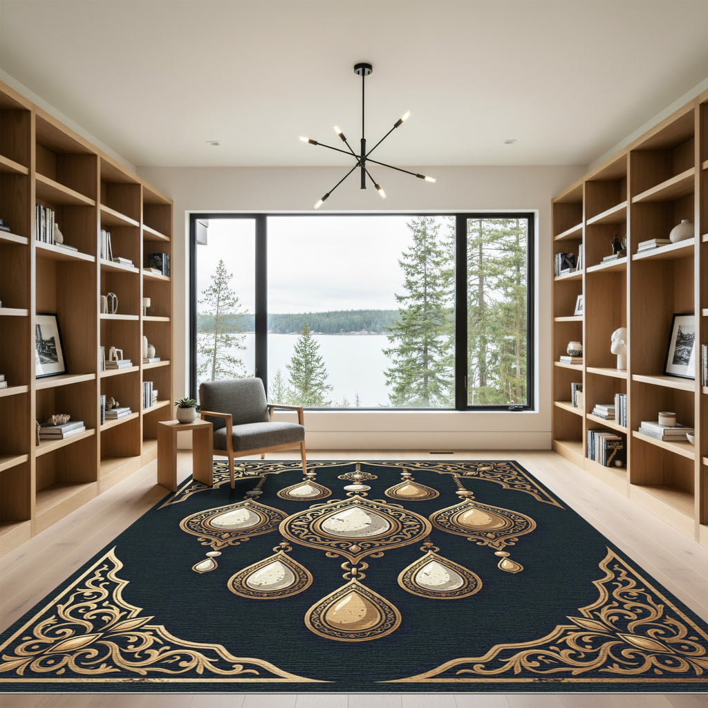 Golden Ornate Teardrop Chandelier Rug