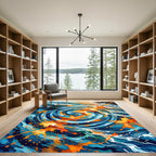 Vibrant Cobalt and Tangerine Swirl Wave Rug