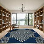 Navy Geometric Golden Diamond Mandala Rug