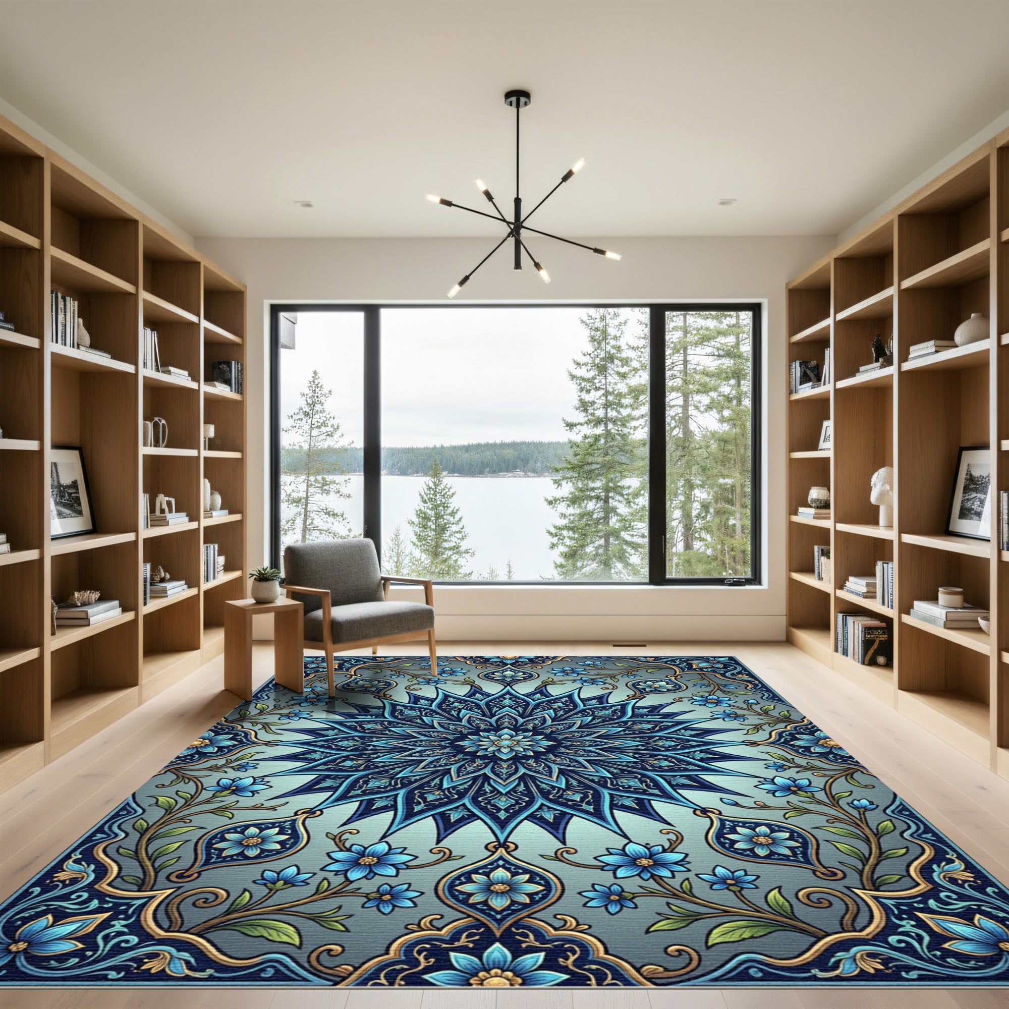 Elegant Azure Floral Medallion Rug
