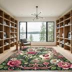 Romantic Blush Rose Floral Scrollwork Rug