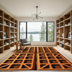 Golden Waffle Grid Geometric Squares Rug
