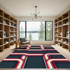 Retro Pink Cream Layered Rectangles Rug