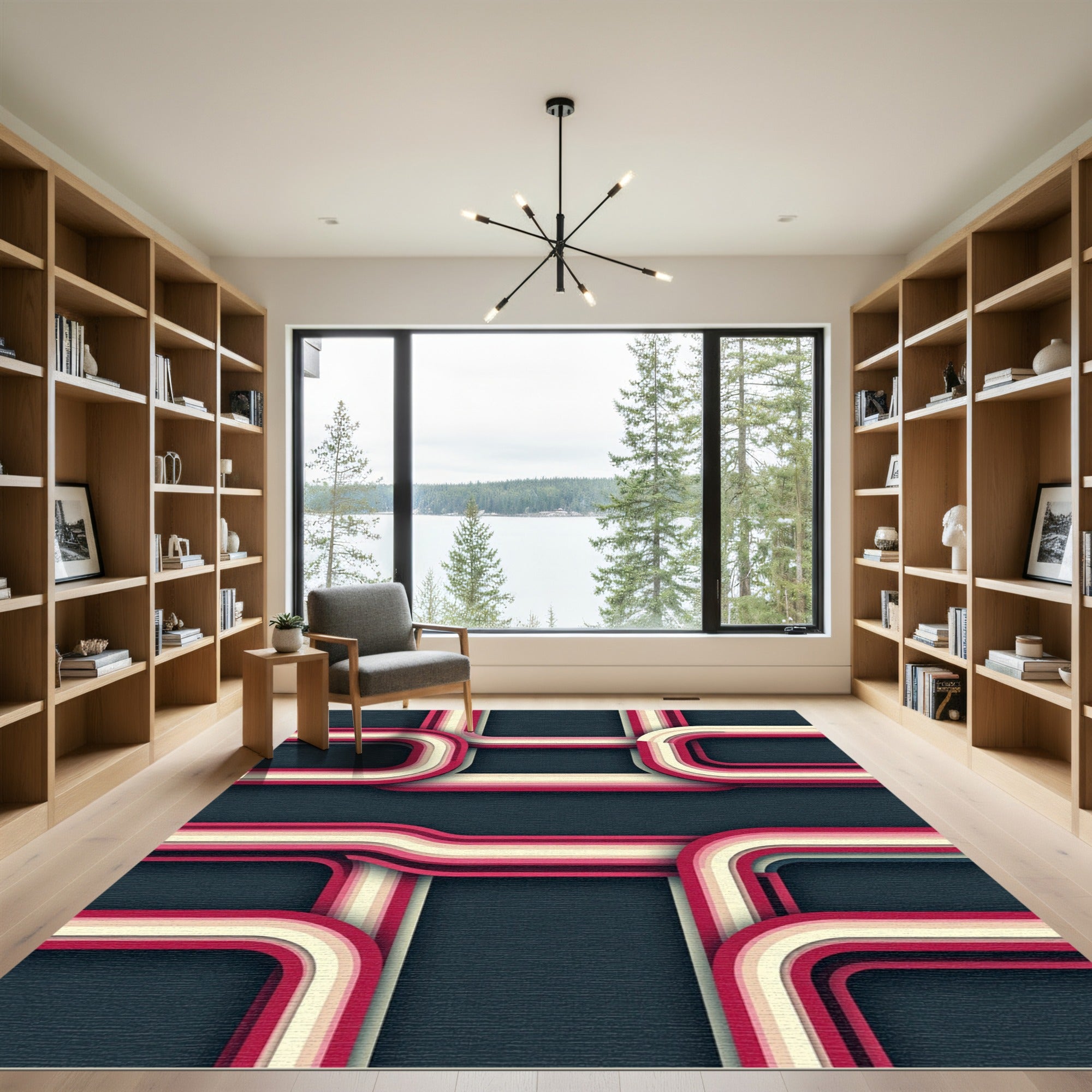 Retro Pink Cream Layered Rectangles Rug