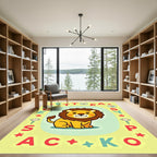 Cute Cartoon Lion Yellow Border Rug