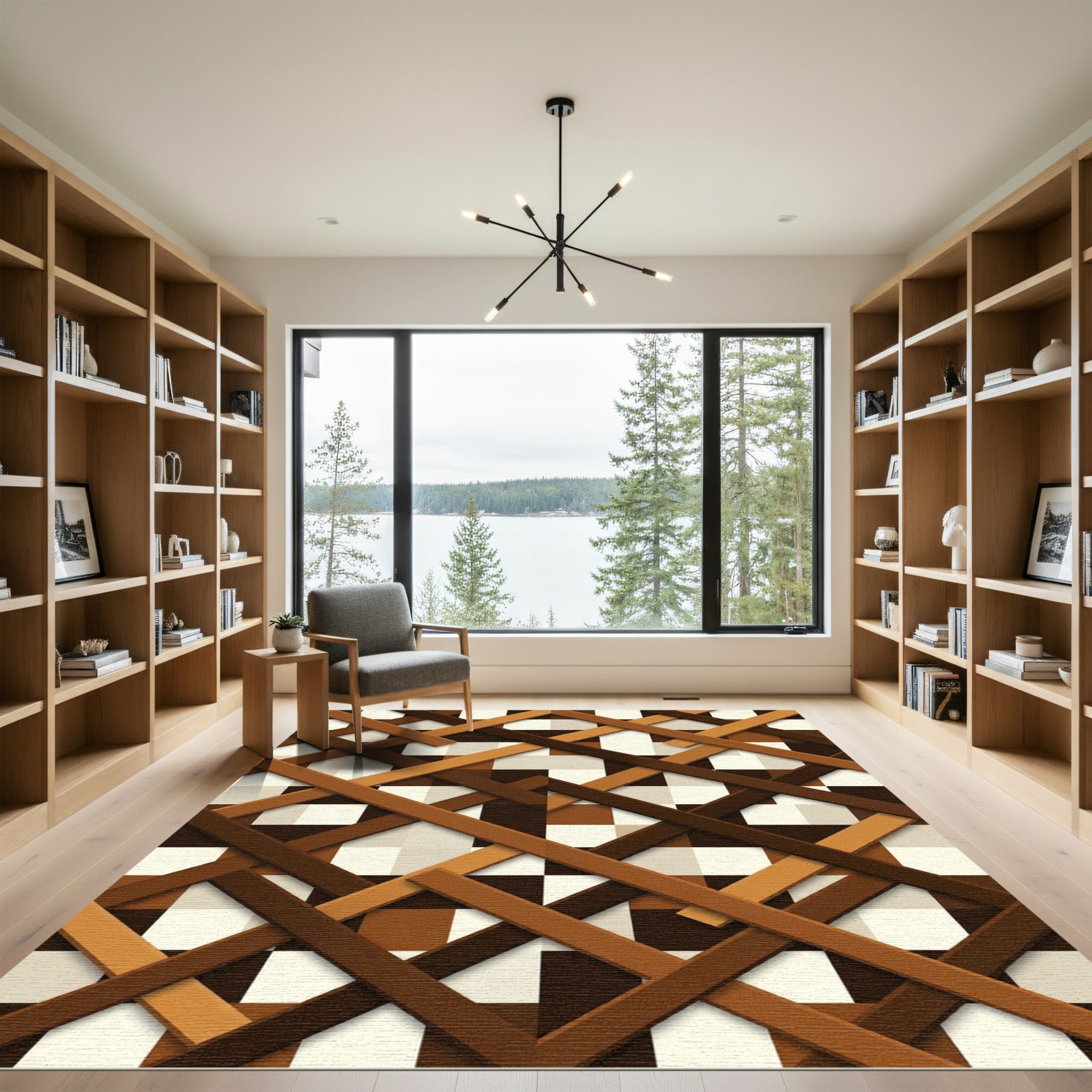 Modern Geometric Plaid Interlocking Lattice Rug