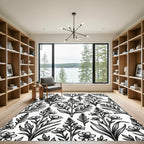 Monochromatic Botanical Ink Illustration Garden Rug
