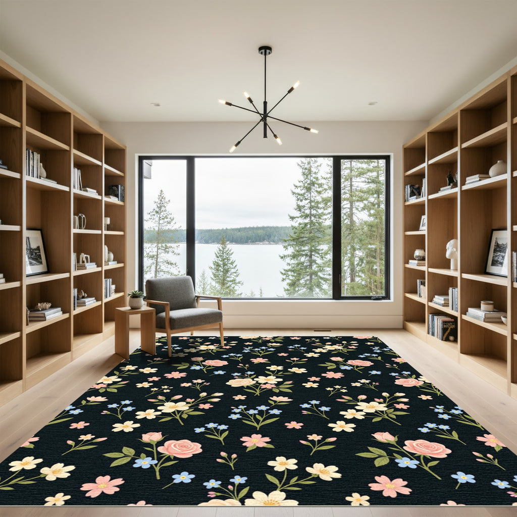 Pink Cream Floral Botanical Garden Rug