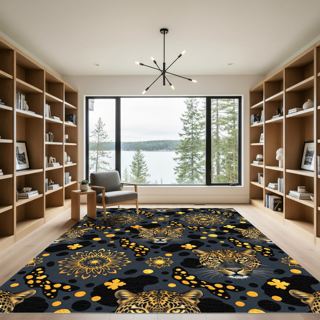 Golden Leopard Mandala Dark Pattern Rug