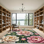Soft Pink Ivory Peony Garden Blossoms Rug